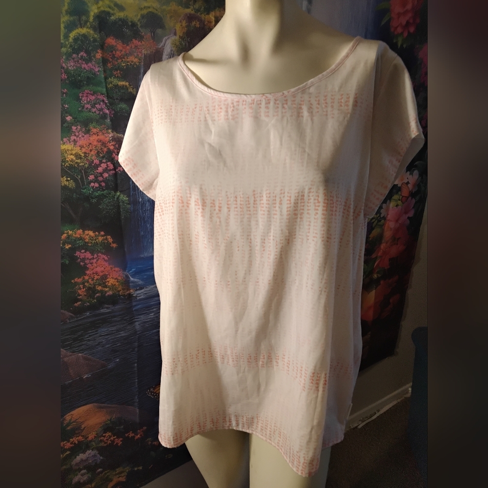 Calvin Klein short sleeve white & Pink spring top blouse Women’s size XL
